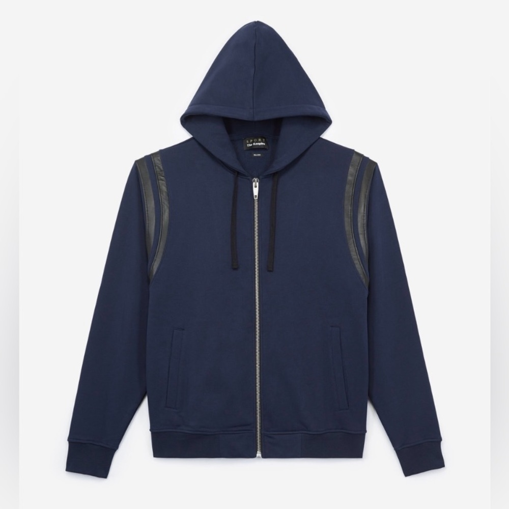 The Kooples Men's Navy Hoodie Sweater with Leather Navy Small
